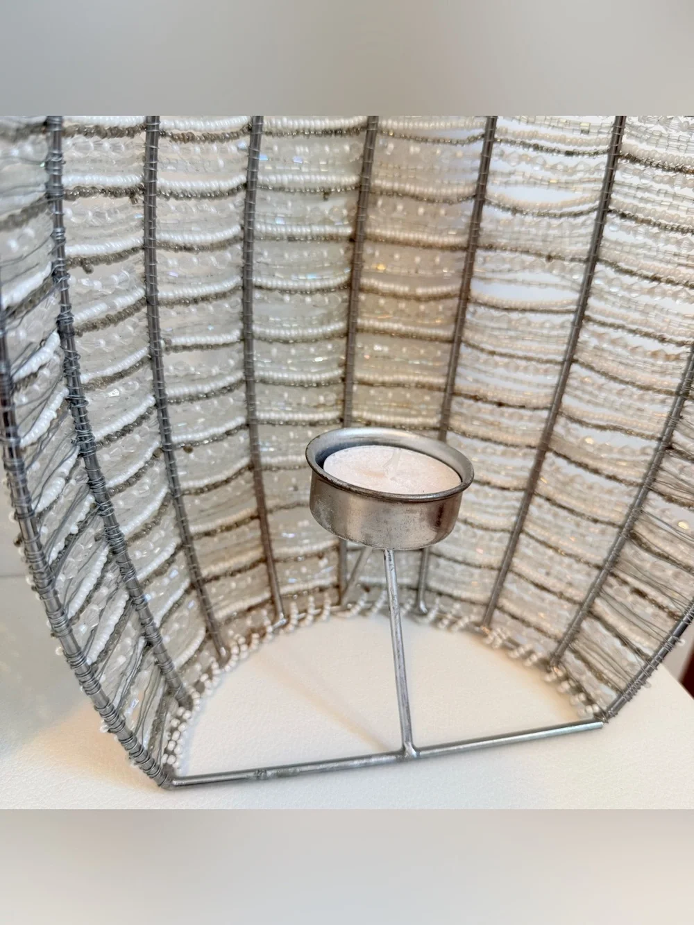 Beaded Wall Sconce Candle Holder Pair
